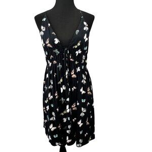 Wild Fable Butterfly Dress Y2K Black XL Women Smocked Tie Front V Neck Empire
